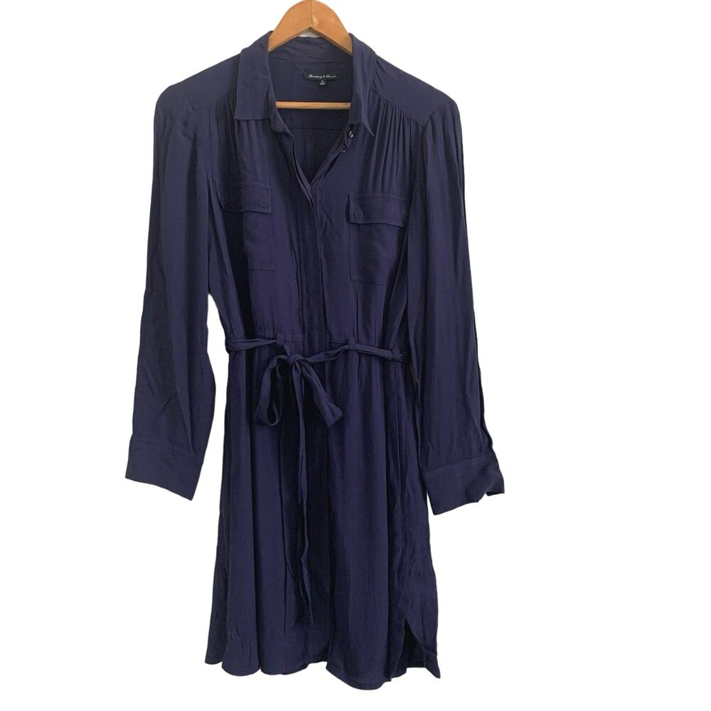 Broadway & Broome Navy Blue Long Sleeve Shirt Dress Mini